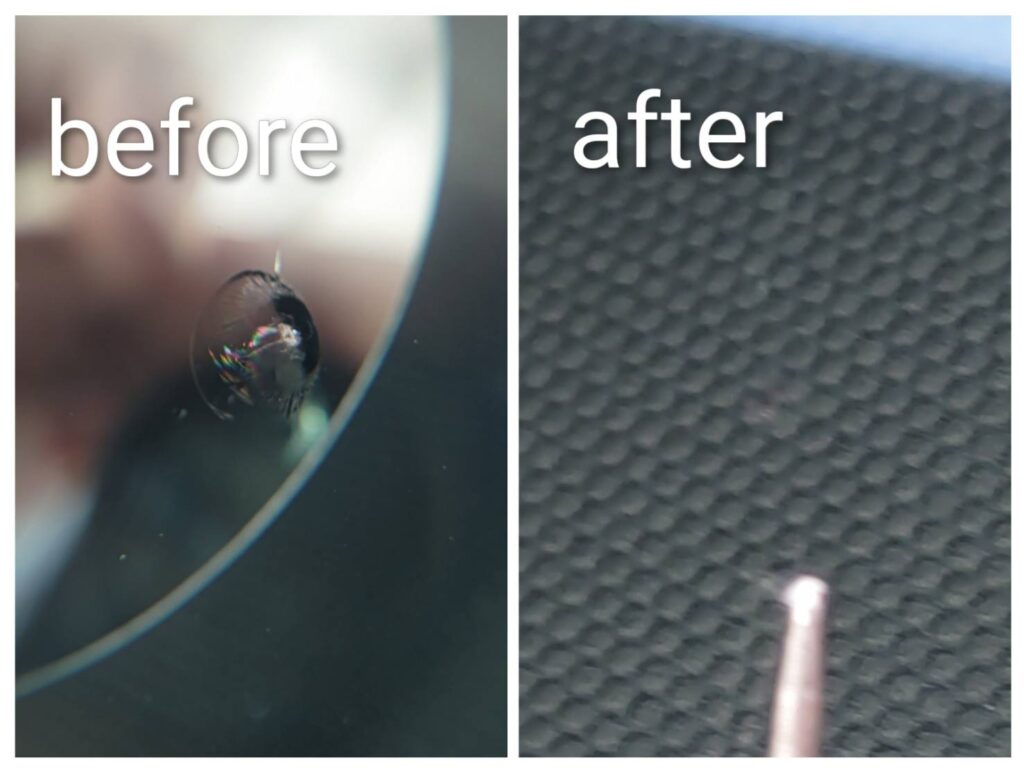 伊勢崎市で行ったフロントガラスリペアの施工前後の比較写真