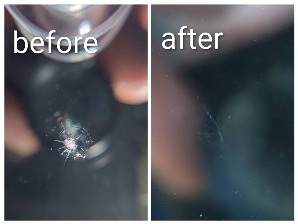 本庄市で行ったフロントガラスリペアの施工前後の比較写真