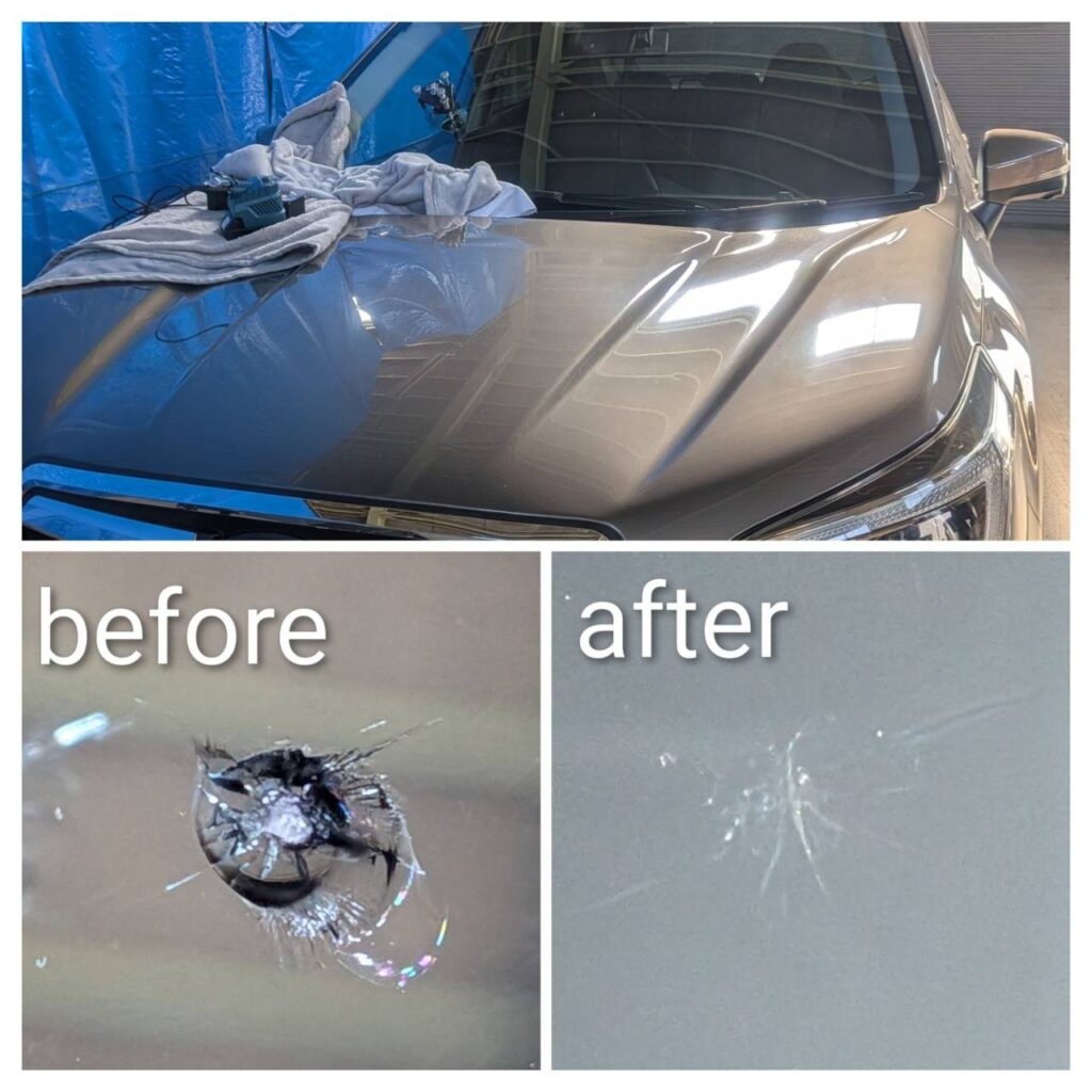 前橋市で行ったフロントガラスリペアの施工前後の比較