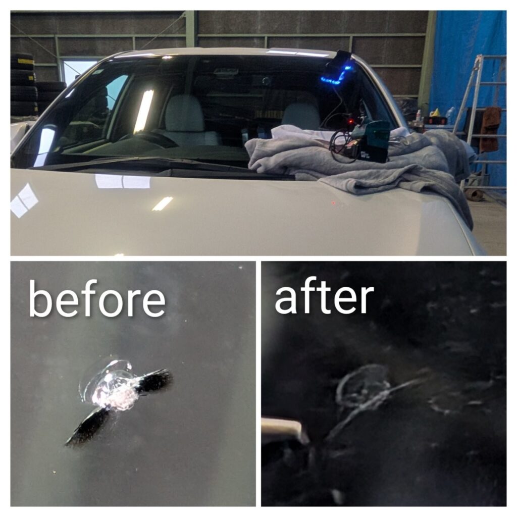 前橋市で行ったガラスリペアの施工前後の比較写真