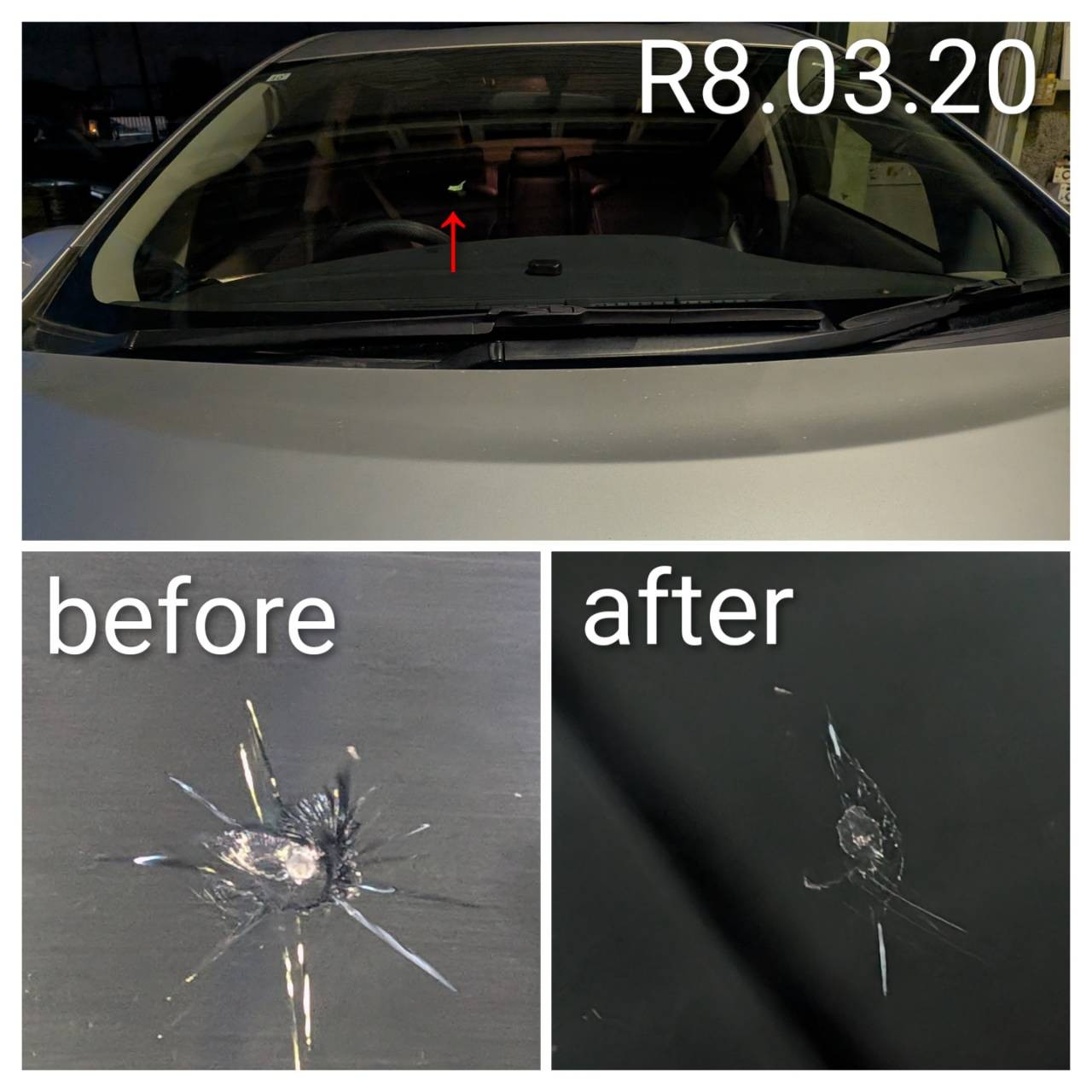 前橋市　ガラスリペアの施工前後の比較写真