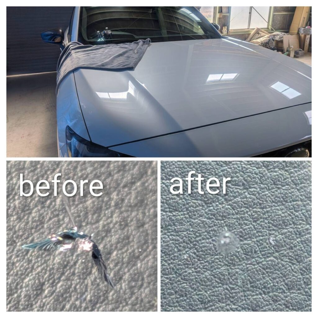 栃木市　ガラスリペアの施工前後の比較写真