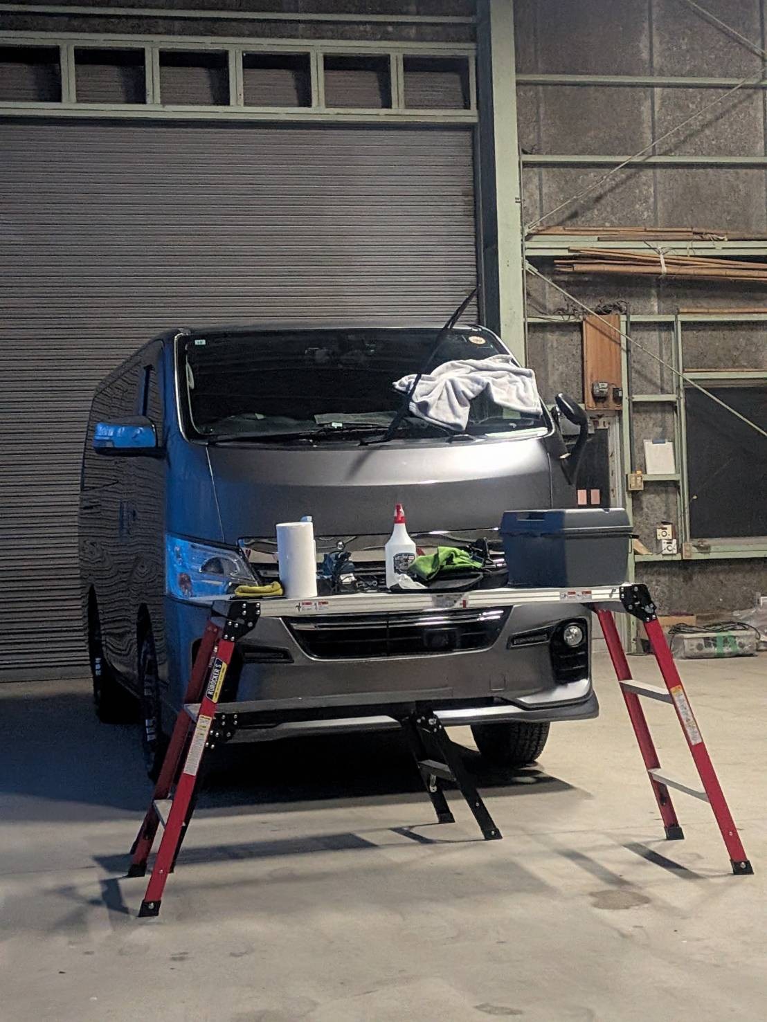 玉村町　ガラスリペア　施工中